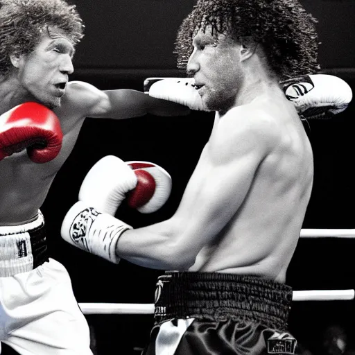 Image similar to ”ESPN photograph of Zack de la Rocha punching Jon Bon Jovi in boxing match, 4k uhd”