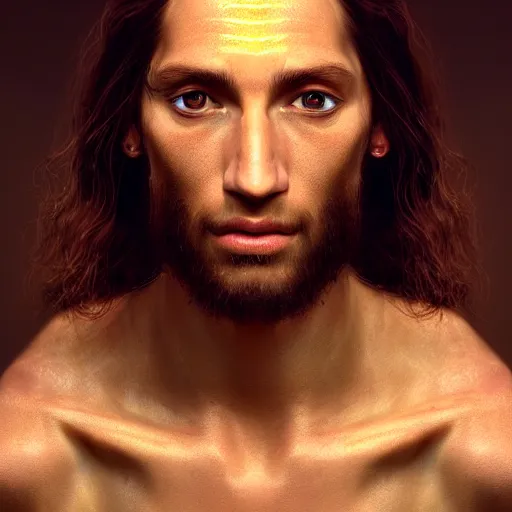 Image similar to intricate beautiful hyperreal portrait of lizard jesus, close up shot, 8 k, art by irakli nadar, hyperrealism, hyperdetailed, ultra realistic