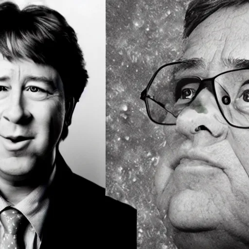 Prompt: bill hicks living inside a crater in bill gates' head