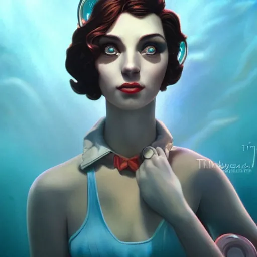 Image similar to lofi underwater bioshock beach model portrait, Pixar style, by Tristan Eaton Stanley Artgerm and Tom Bagshaw.