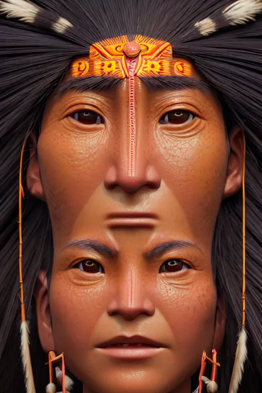 Image similar to woman of huaorani amazon ecuadorian tribe, finely detailed perfect face, exquisite details, fire magic, mid view, design on a white background, by studio muti, greg rutkowski makoto shinkai takashi takeuchi studio ghibli