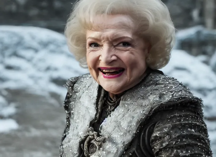 Prompt: a screenshot of betty white in an episode of game of thrones
