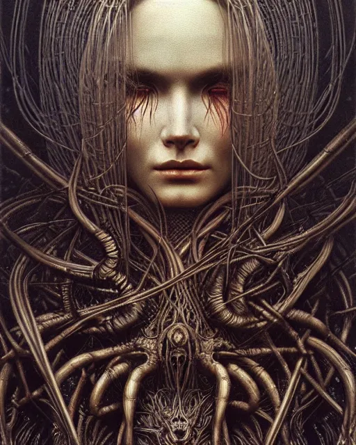 Prompt: a 3/4 view of a Norse goddess highly detailed, digital art, in the style of Ayami Kojima, Zdzislaw Beksinski, H. R. Giger