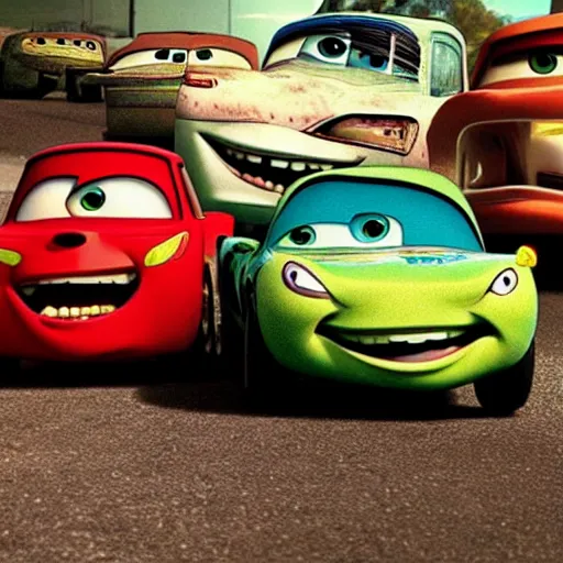 Image similar to horrifying Pixar cars, Pixar style horror,