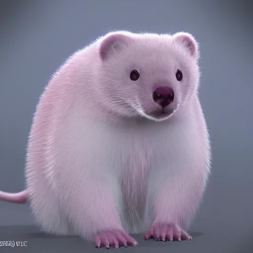 Image similar to white mink with pink nimbus of pink bacteria circle around the neck art unreal engine hd 8k starring at camera symmetrical mink matte background