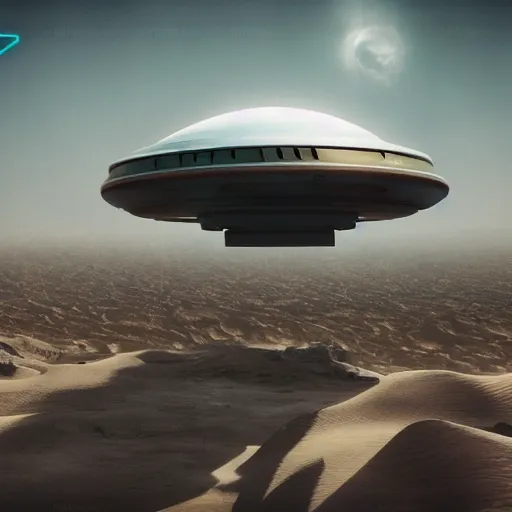 Prompt: a massive alien ship flying over a lush desert city, octane render, 4 k, cinematic, atmospheric