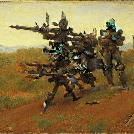 Image similar to Still life of a combat mech surrounded by its weapons, by Henri Fantin-Latour