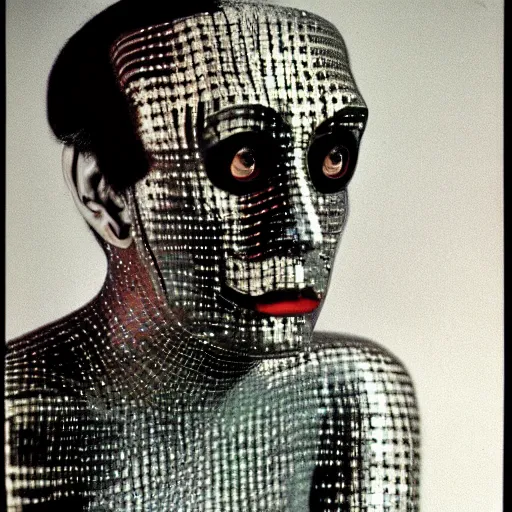 Prompt: A Persian cyborg designed by Man Ray and Nam June Paik, portrait by Annie Liebovitz