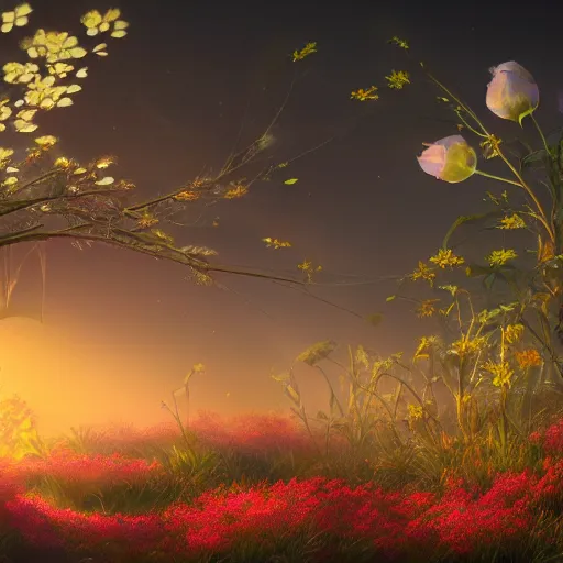 Prompt: Luminescent flower blooming at twilight, cgsociety