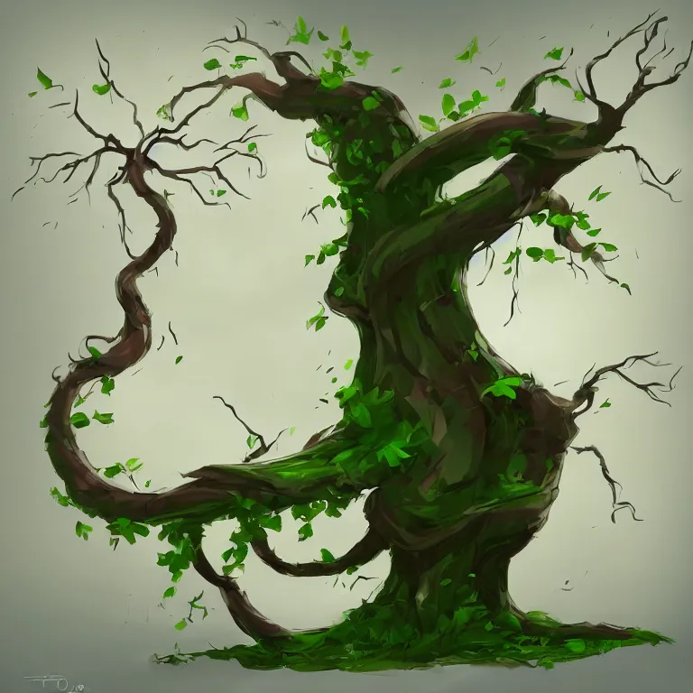 Image similar to cartoon tree with a twisted trunk and green leaves, white background, concept, concept art by senior environment artist, artstation, 2 d game art, concept art, speedpainting