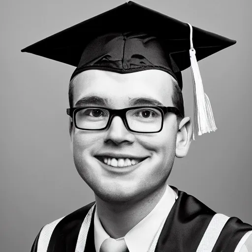 Image similar to college graduate, photorealistic, 8k, award winning, monochrome