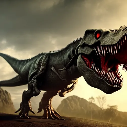 Image similar to a viking riding a t-rex into battle, highly detailed, 4k, HDR, award-winning, artstation, octane render