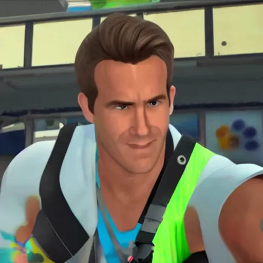 Prompt: ryan reynolds as a character in splatoon