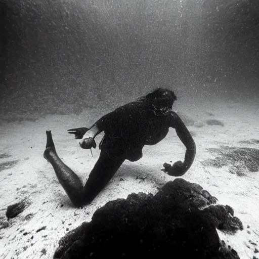 Prompt: Underwater thinker by Trent Parke, clean, detailed, Magnum photos