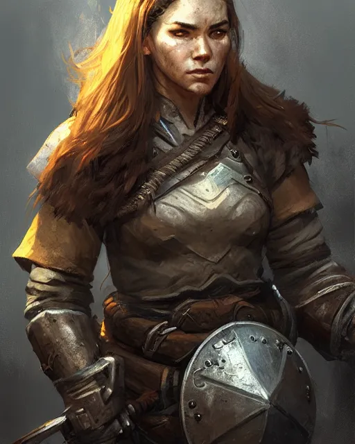 Image similar to the elder scrolls vi, charismatic rugged female nord warrior portrait, illustration, rim light, top light, perfectly shaded, soft painting, art by krenz cushart and wenjun lin