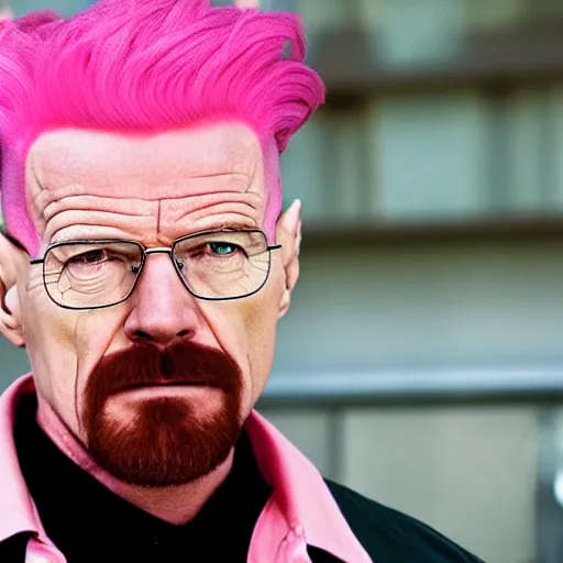 Prompt: walter white wearing a pink hair wig