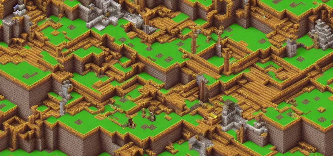 Image similar to isometric medieval game in the style of minecraft