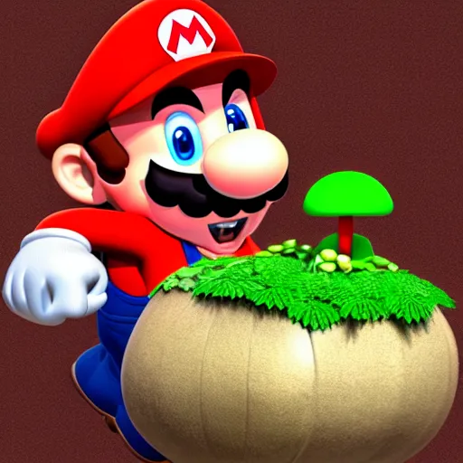 Image similar to Mario eating green mushroom, award winning, trending on artstation, unreal engine