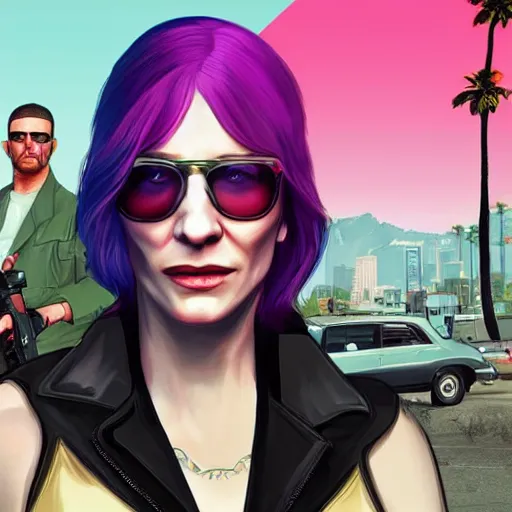 Prompt: cate blanchett as grand theft auto V character , gaming, detailed, 4k