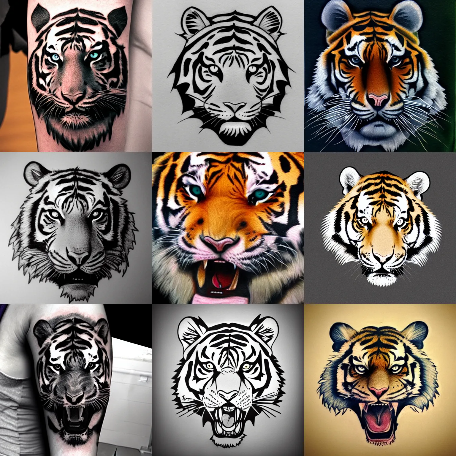 Prompt: tiger head, tattoo concept art