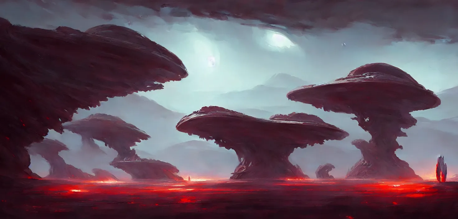Image similar to an alien landscape, by greg rutkowski, trending on artstation