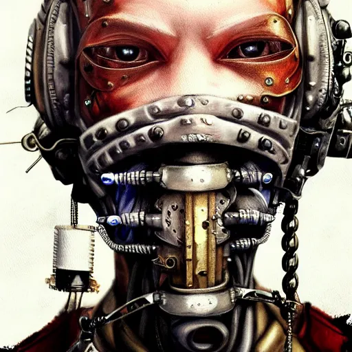 Image similar to portrait painting of a steampunk cyborg mma fighter, transhumanism, ultra realistic, concept art, studio ghibli, intricate details, eerie highly detailed