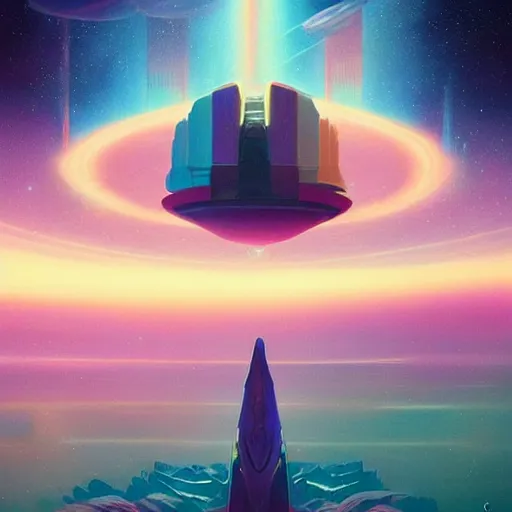 Prompt: a beautiful matte masterpiece of asgard in space by beeple and rhads, trending on artstation, featured on behance, intricate, rectilinear.