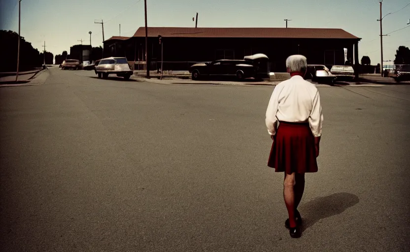 Image similar to a man in a skirt, no blur, 4 k resolution, ultra detailed by william eggleston