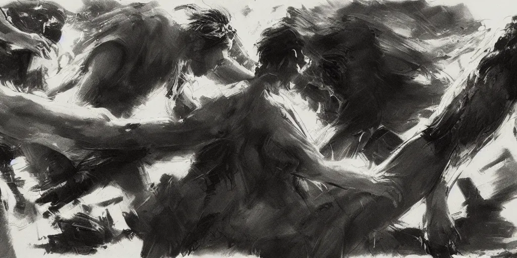 Prompt: Concept Art of cinematography of Terrence Malick film by Ashley wood