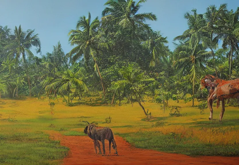 Image similar to sri lankan landscape, painting by aaron griffin,