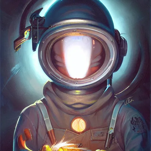 Image similar to beautiful welder portrait cinematic by peter mohrbacher