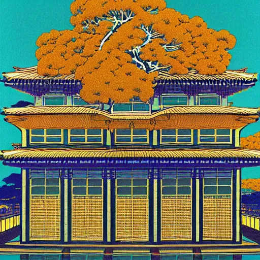 Image similar to what blind people see on a psychedelic trip, flat design, screen print by kawase Hasui and Dan hillier, 8k, artstation