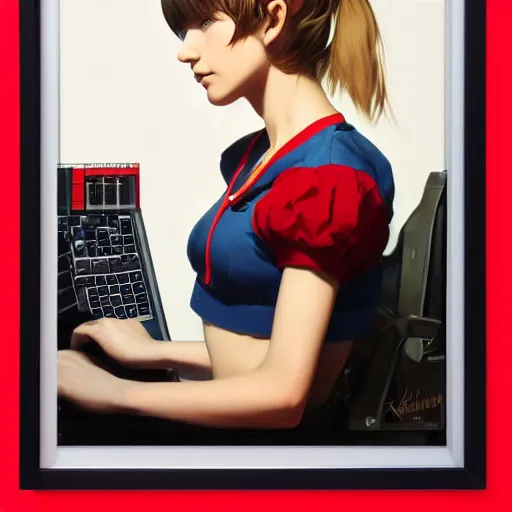 Image similar to hacker girl holding a keyboard, realistic shaded lighting poster by ilya kuvshinov katsuhiro otomo, magali villeneuve, artgerm, jeremy lipkin and michael garmash and rob rey