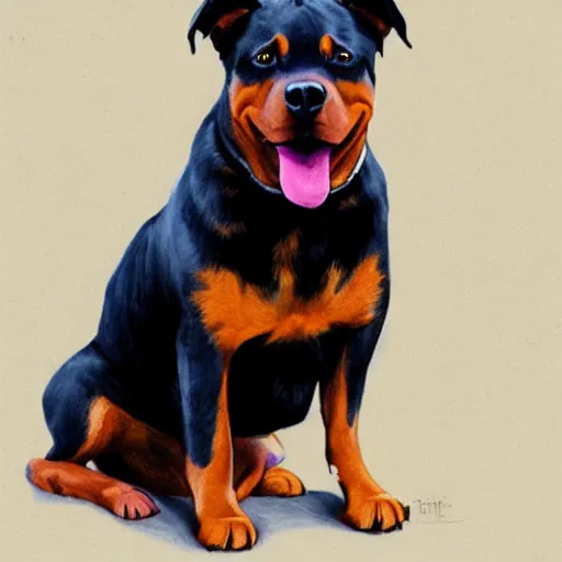 Prompt: pink rottweiler concept art