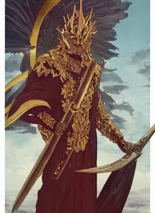 Image similar to Rengoku as Lucifer morningstar, very detailed, digital painting, artstation, concept art, smooth render, sharp focus, illustration, trending on ArtStation, art by artgerm and greg rutkowski and alphonse mucha and J. C. Leyendecker and Edmund Blair Leighton and Katsuhiro Otomo and Geof Darrow and Phil hale and Ashley wood and Ilya repin and Charlie Bowater