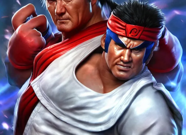 Image similar to action shot of ken barlow as ryu from Street fighter, ultra realistic, detailed, cinematic, concept art, digital art,