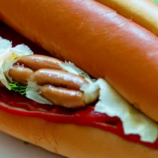 Prompt: a cockroach inside a hot dog