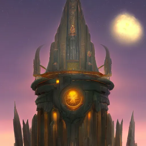 Prompt: A spire temple surrounded by jupiter's clouds, artstationhq