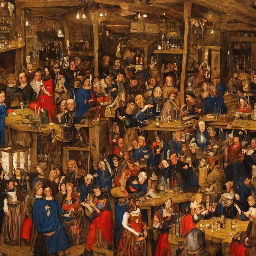 Image similar to medieval pub full of people