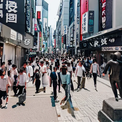 Image similar to street of tokyo with crowd statues of people