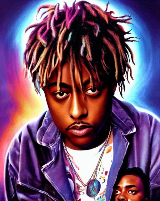 Image similar to juice wrld, airbrush, drew struzan illustration art, key art, movie poster