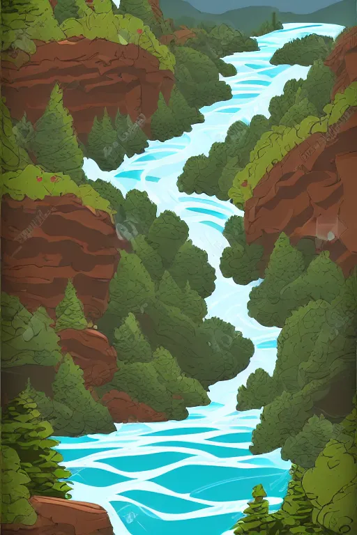 Image similar to mountaintop river flat vector a storybook illustration trending on artstation