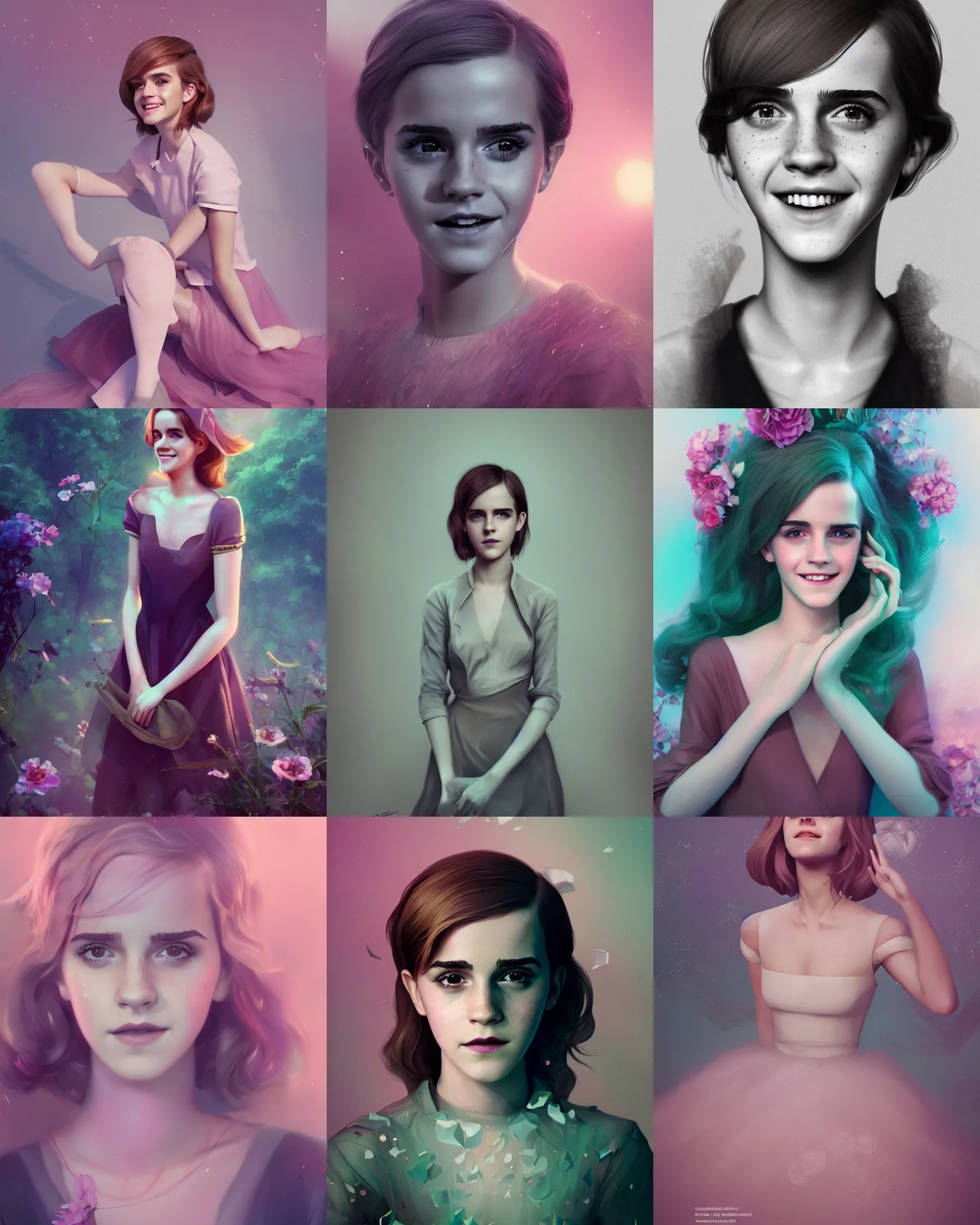 Prompt: Photolab, Lightroom, 4K, Dolby Vision, Photography Award, beautiful full body Emma Watson smiling, photograph by lois van baarle, loish and ross tran and rossdraws, 3D unreal 5, DAZ, hyperrealistic, octane render, Cecil Beaton