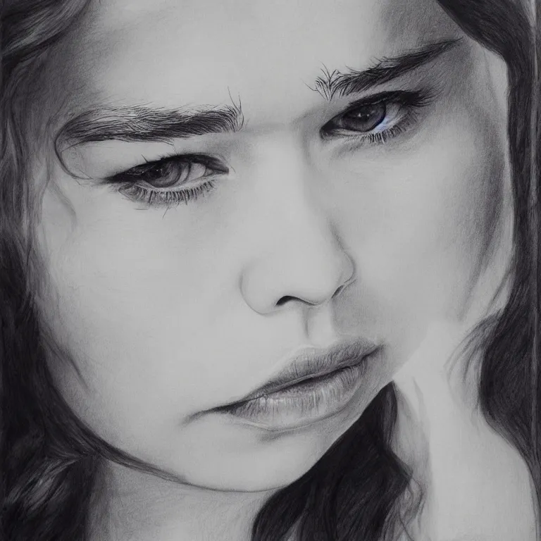 Image similar to Emilia Clarke, concept art, masterpiece, pencil painting, photorealism