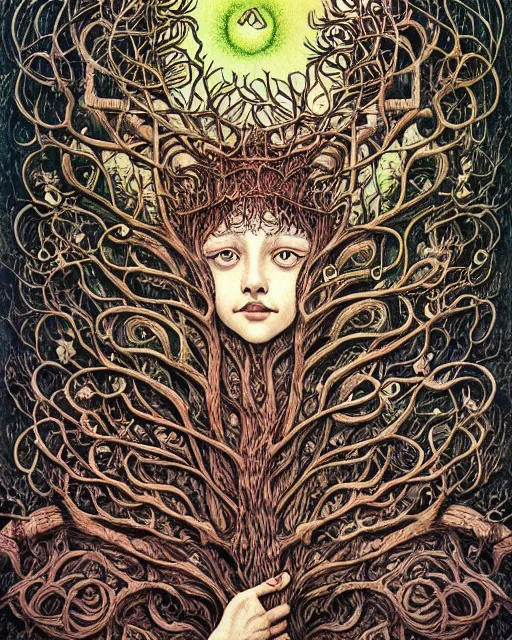 Image similar to portrait painted in jacek yerka style drawn by vania zouravliov and takato yamamoto, inspired by the tree of life, intricate acrylic gouache painting, high detail, sharp high detail, artstation