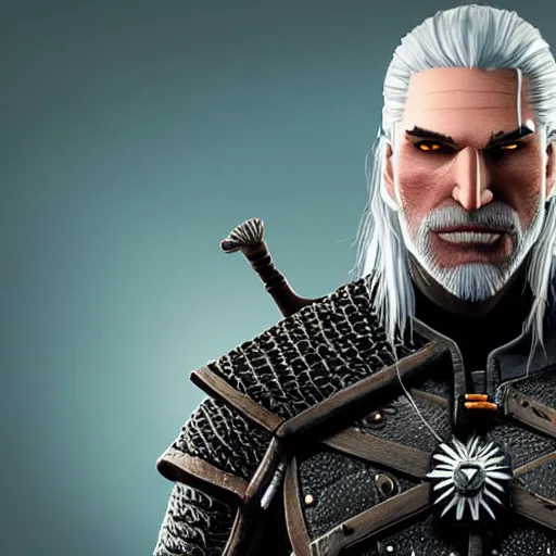 Image similar to Geralt of Rivia in the style of Pixar animation, centred