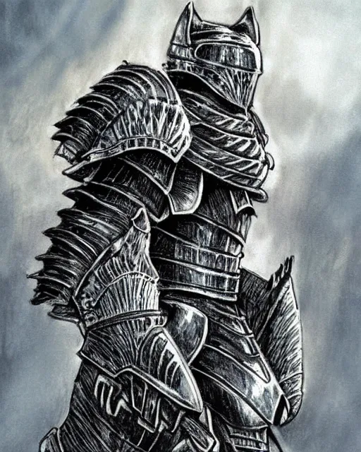 Image similar to wolf themed armored knight by kentaro miura