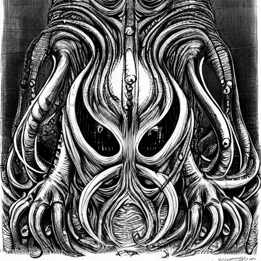 Prompt: cthulhu by H.R Giger, in the style of junji ito, digital art