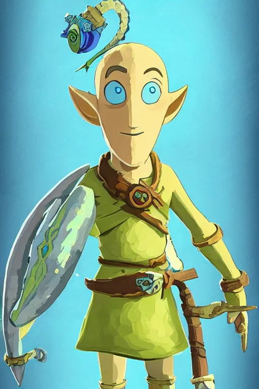 Image similar to an in game portrait of squidward from the legend of zelda breath of the wild, breath of the wild art style.