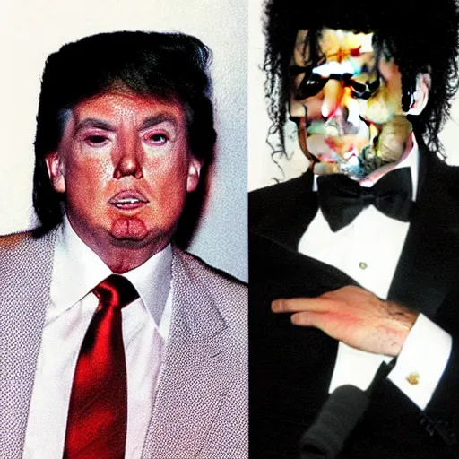 Prompt: cursed photo of donald trump and michael jackson